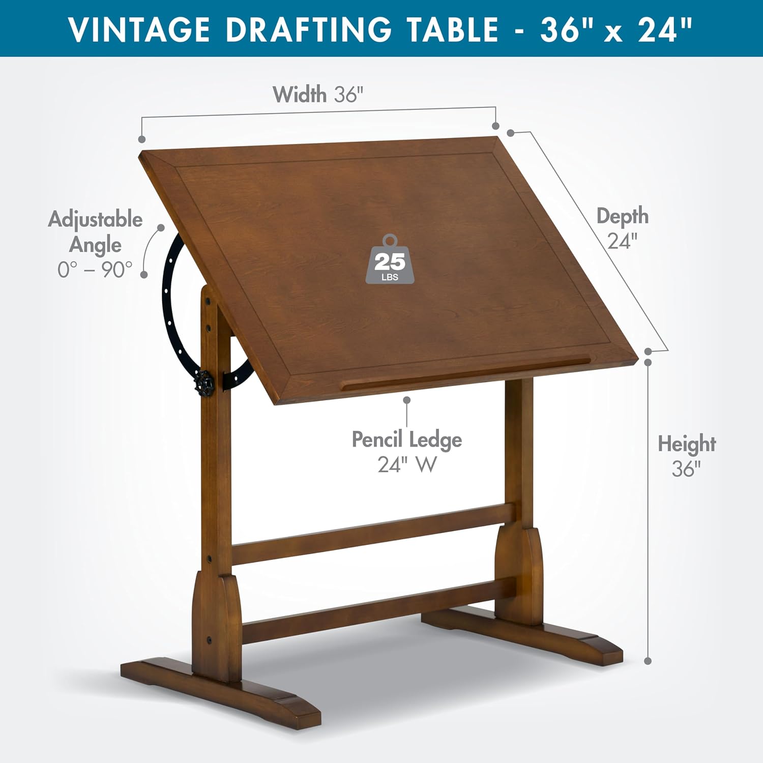 Vintage Rustic Oak Adjustable Drafting Desk