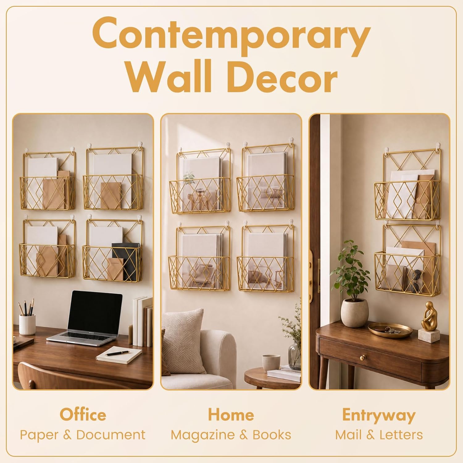 Gold Metal Wire Wall Mount File Organizer