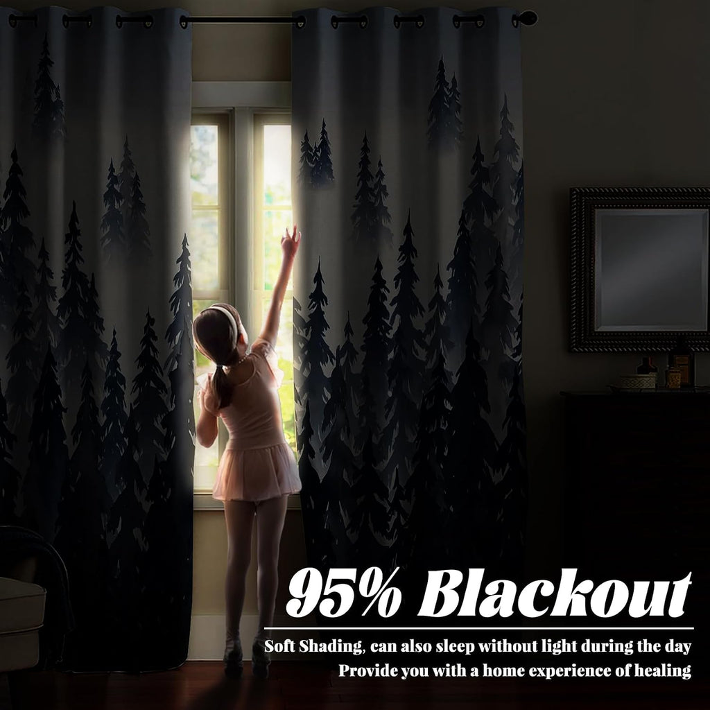 Navy Forest Mountain Blackout Curtain Panels