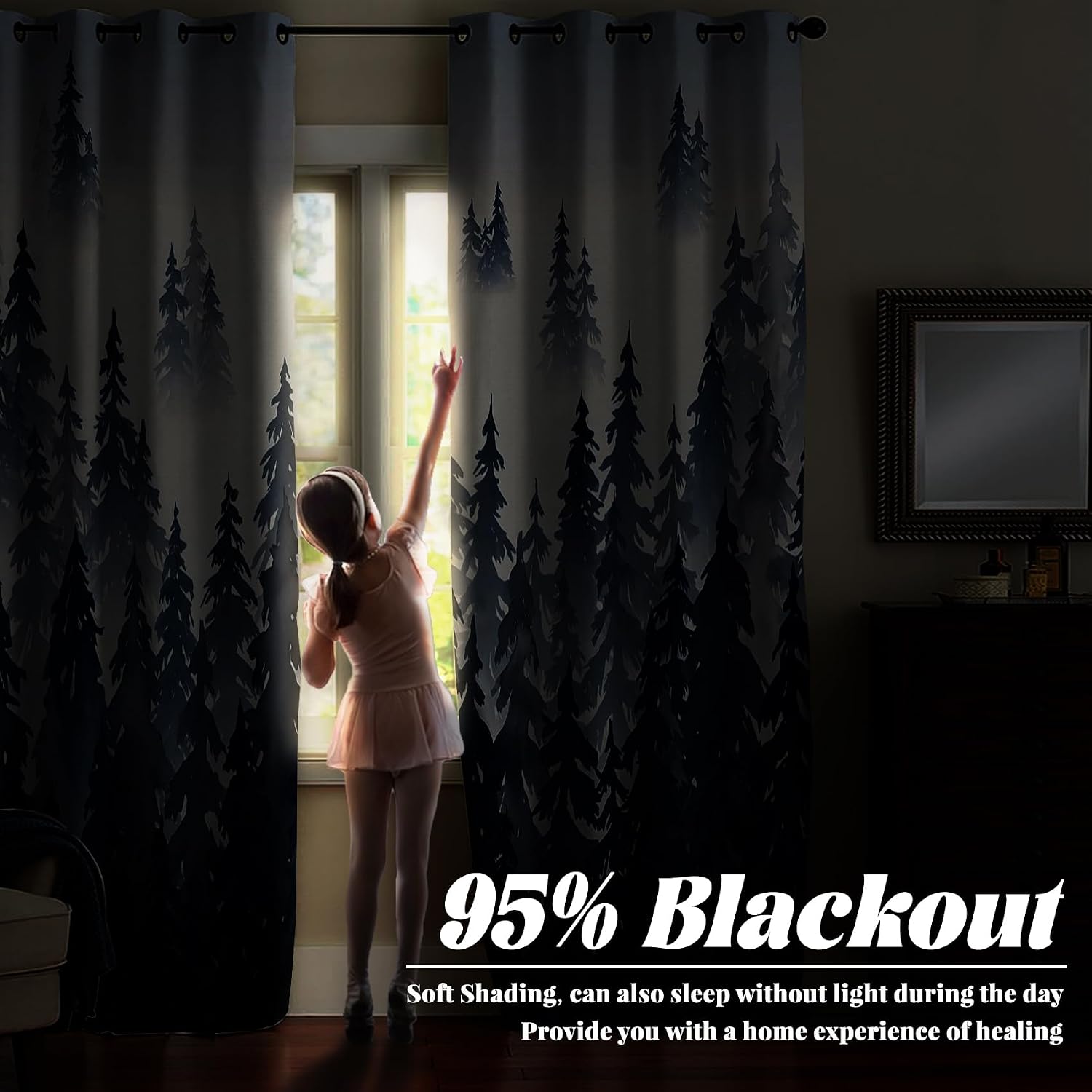 Navy Forest Mountain Blackout Curtain Panels