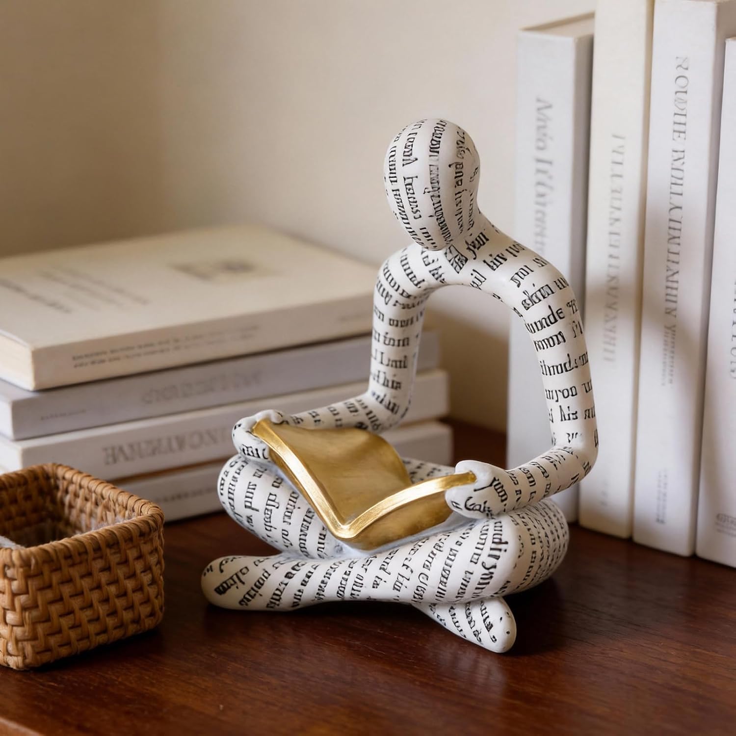White Thinker Reader Sculpture Bookshelf Home Decor