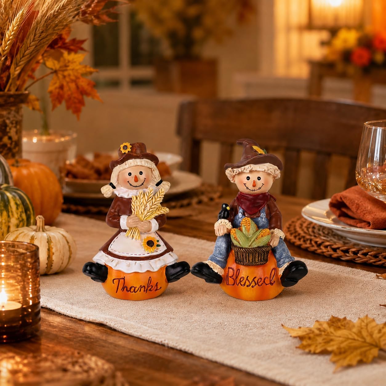 Resin Scarecrow Pumpkin Thanksgiving Fall Table Decor
