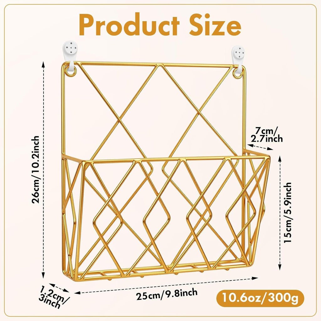 Gold Metal Wire Wall Mount File Organizer