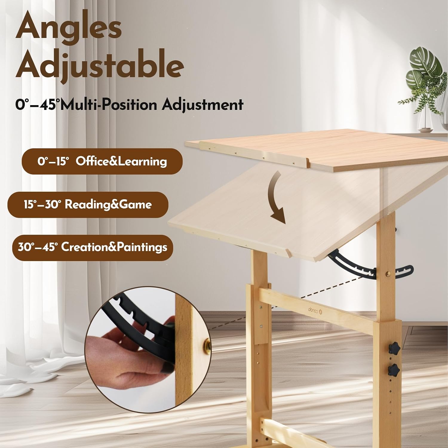 Rustic Wood Adjustable Tilt Architect Drafting Table