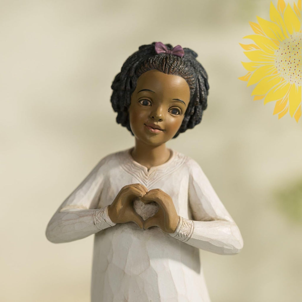 African Girl Heart Gesture Resin Home Decor Figurine