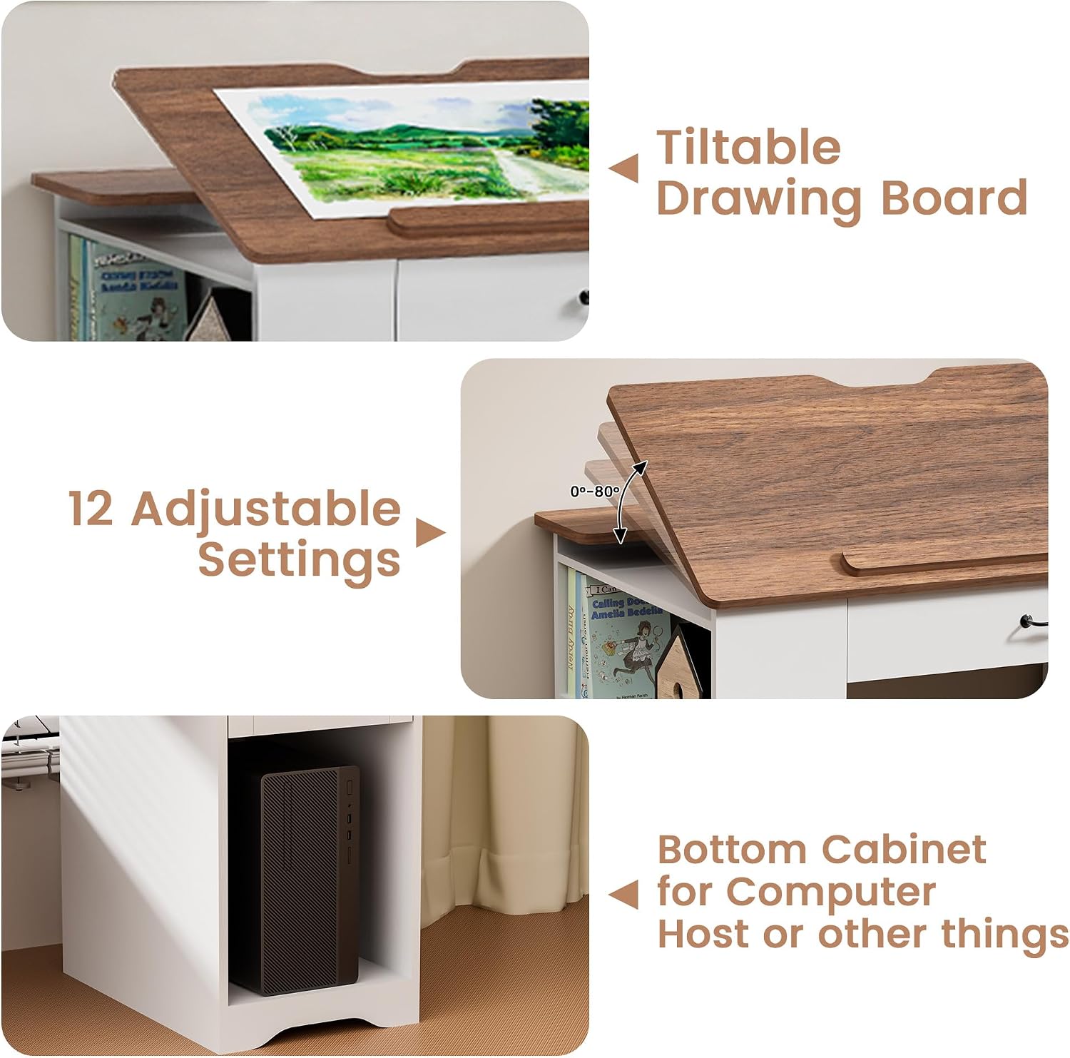 Adjustable Artist Desk with Cabinet Storage