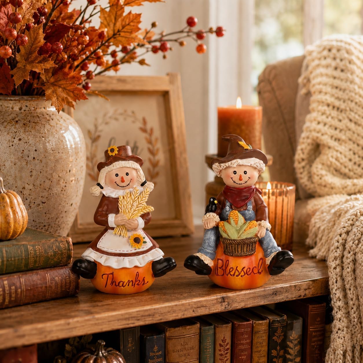 Resin Scarecrow Pumpkin Thanksgiving Fall Table Decor