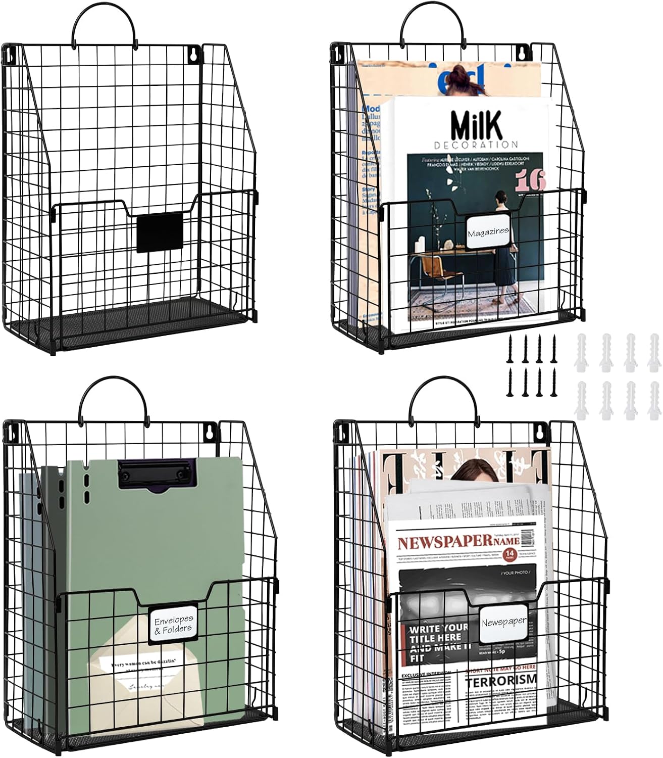 Black Metal Wall Mount File Document Organizer