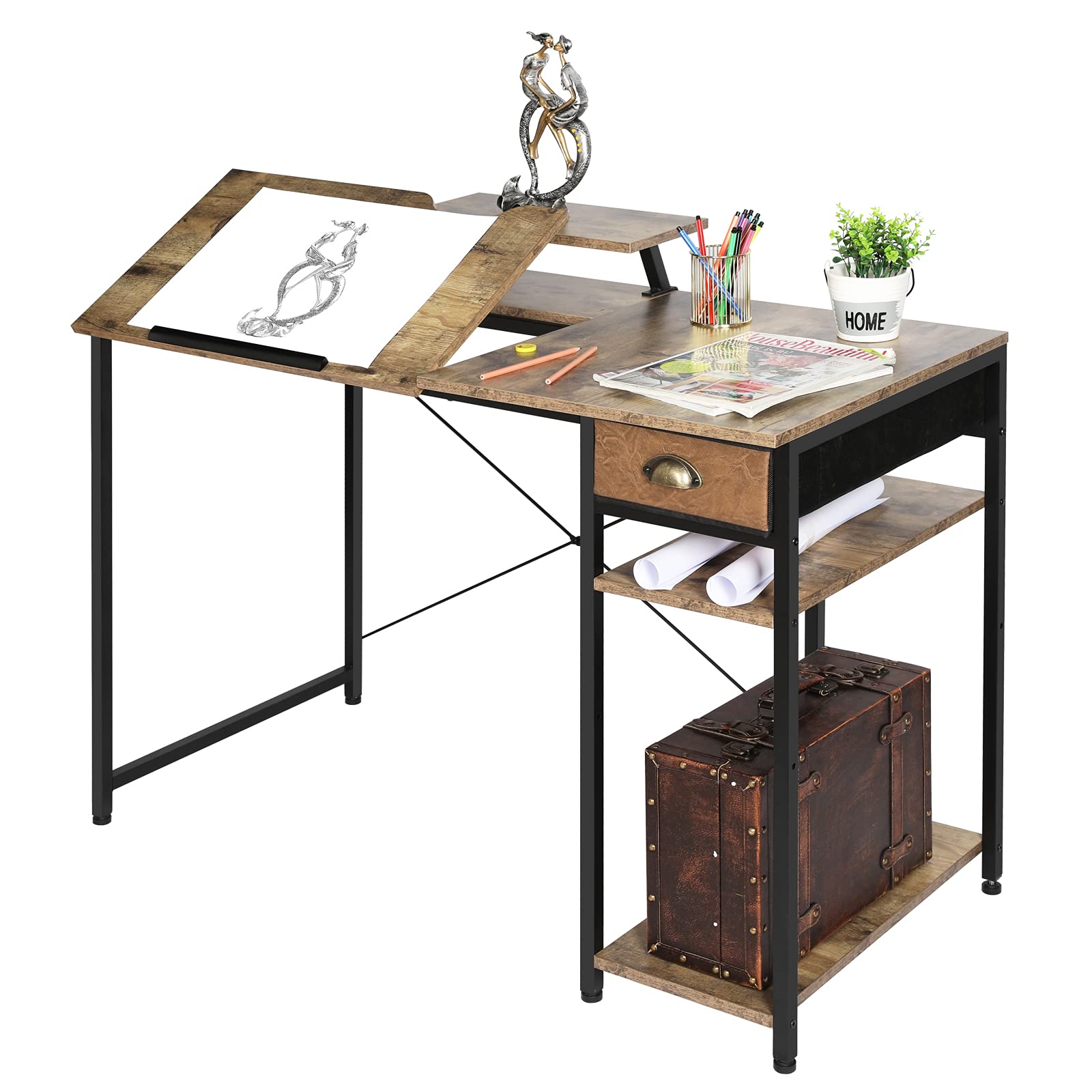 Adjustable Tilt Art Drafting Desk With Storage