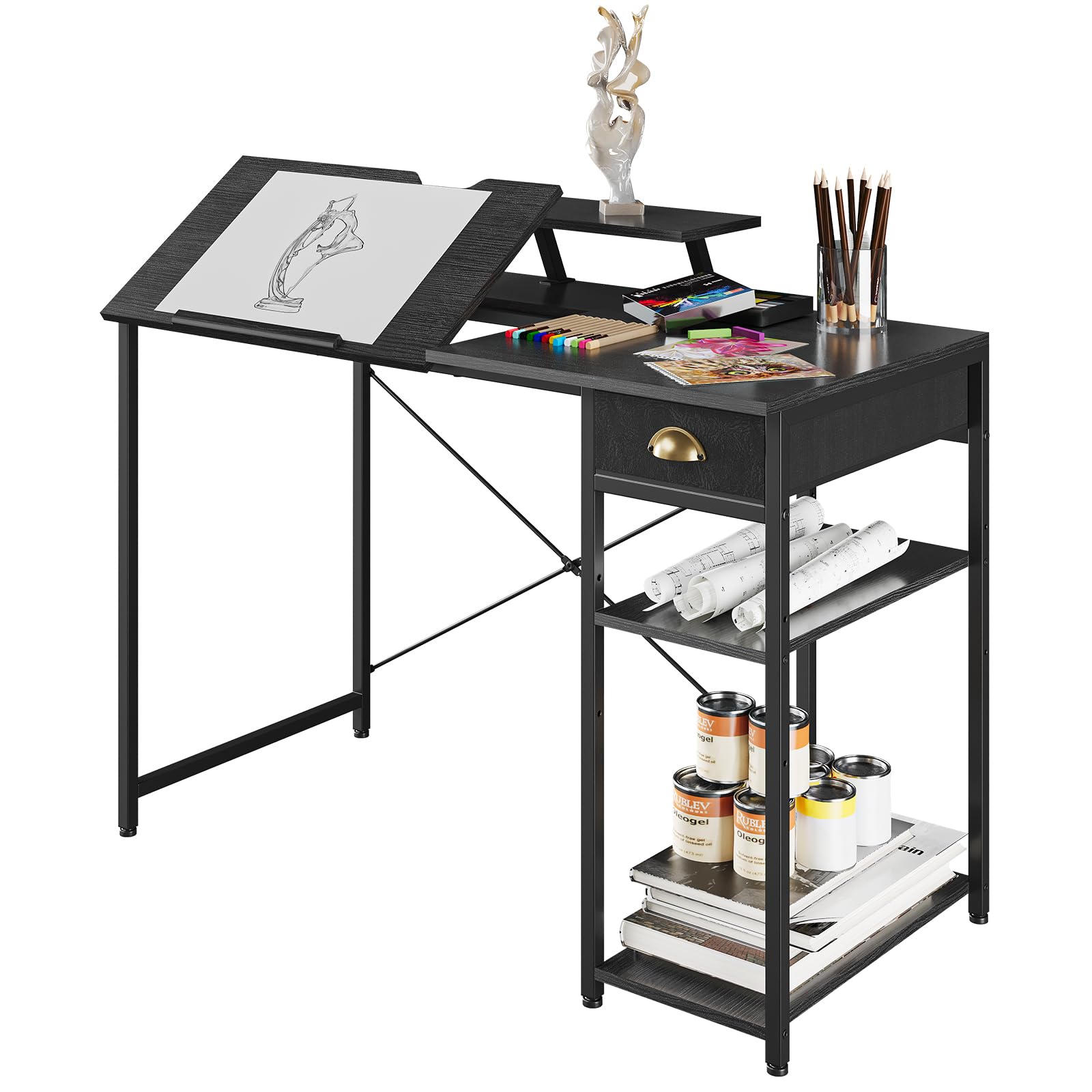Adjustable Tilt Art Drafting Desk With Storage