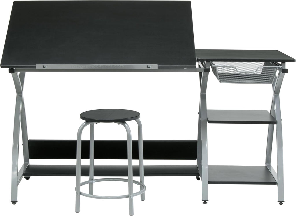 Tilting Steel Art Desk With Stool Storage
