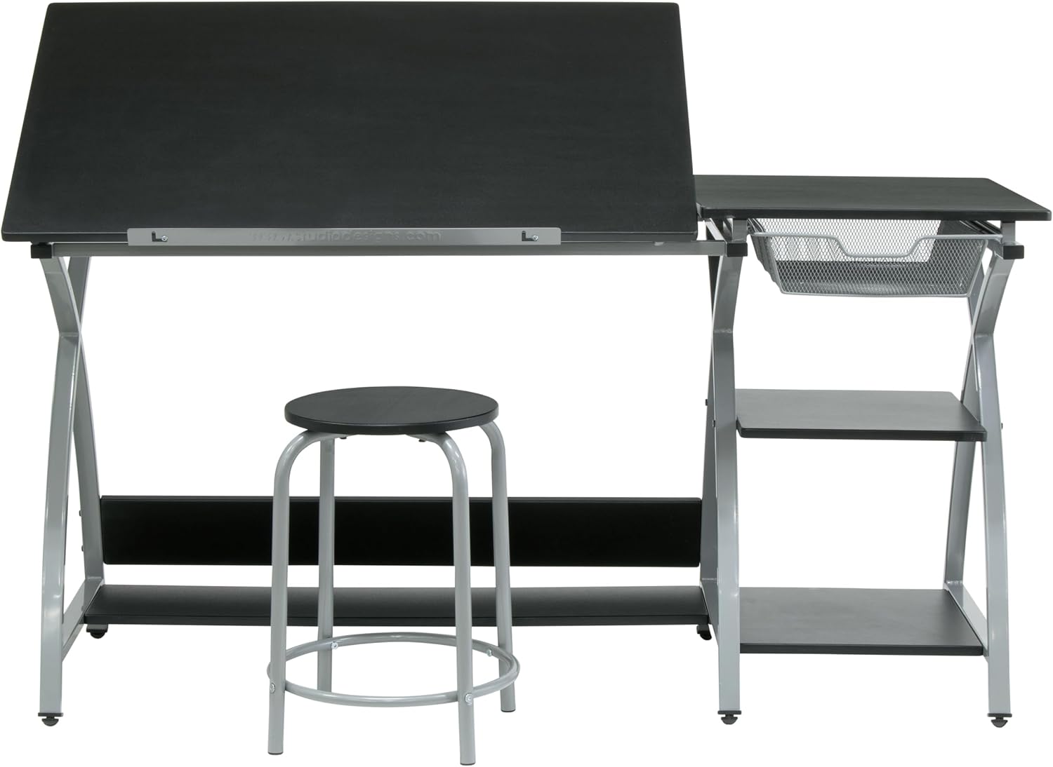 Tilting Steel Art Desk With Stool Storage