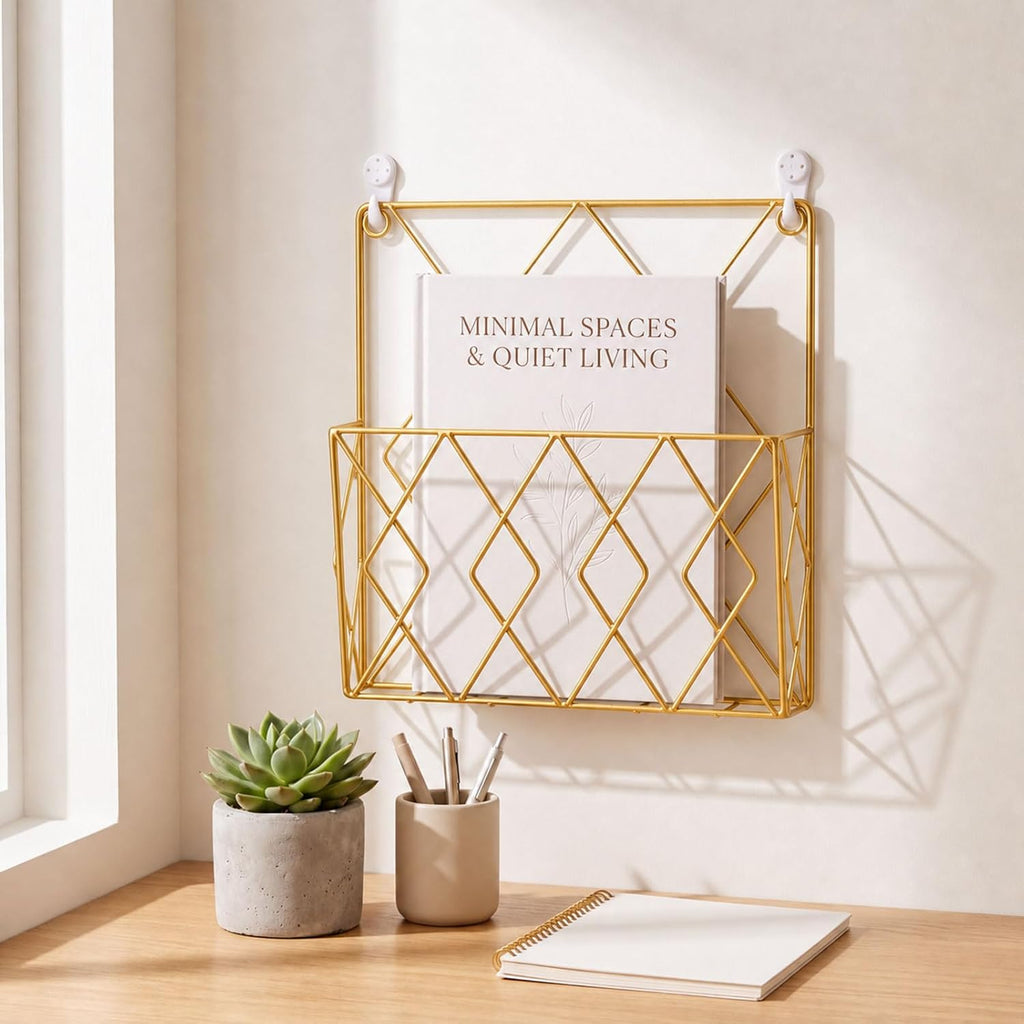Gold Metal Wire Wall Mount File Organizer