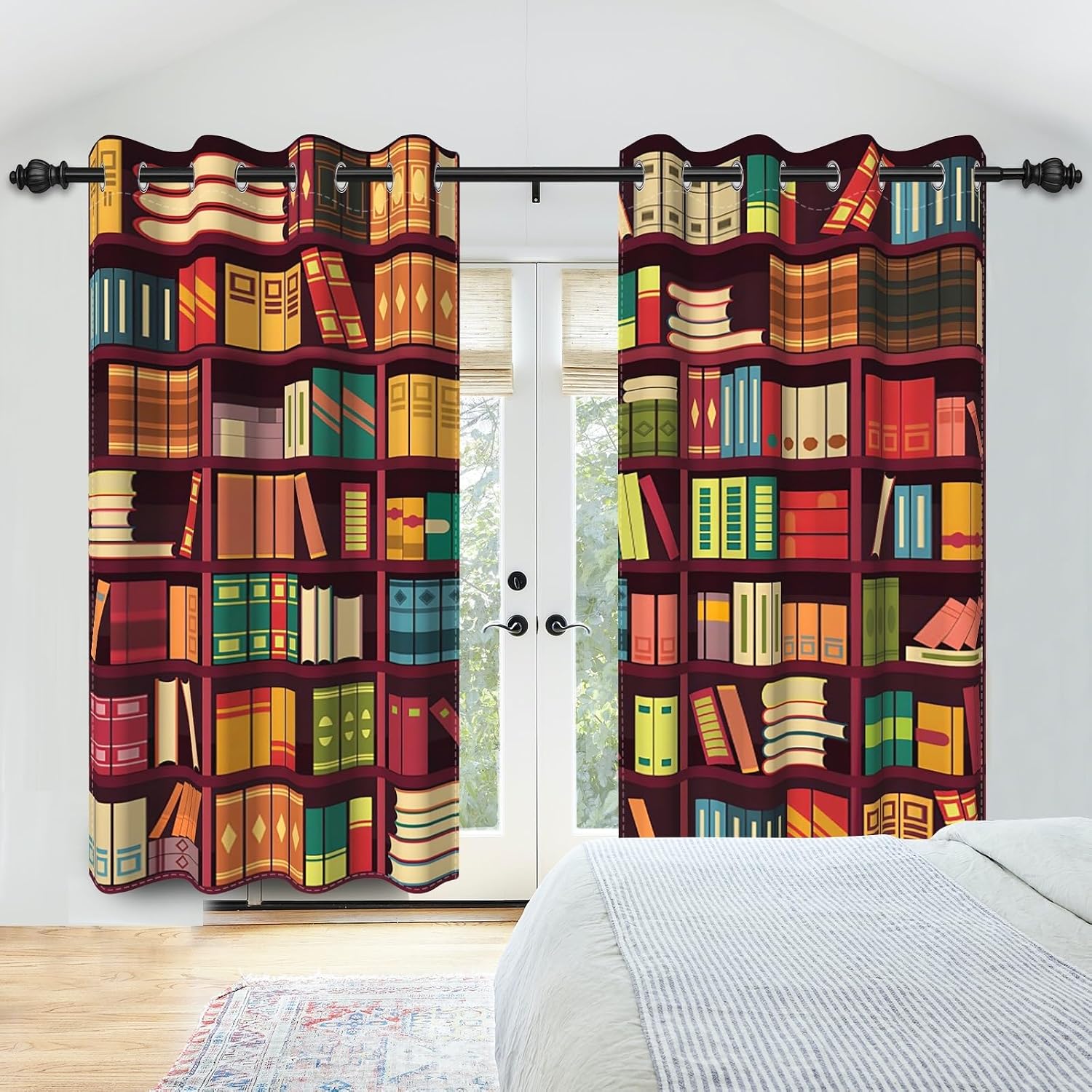 Cartoon Bookshelf Kids Blackout Curtain Panels