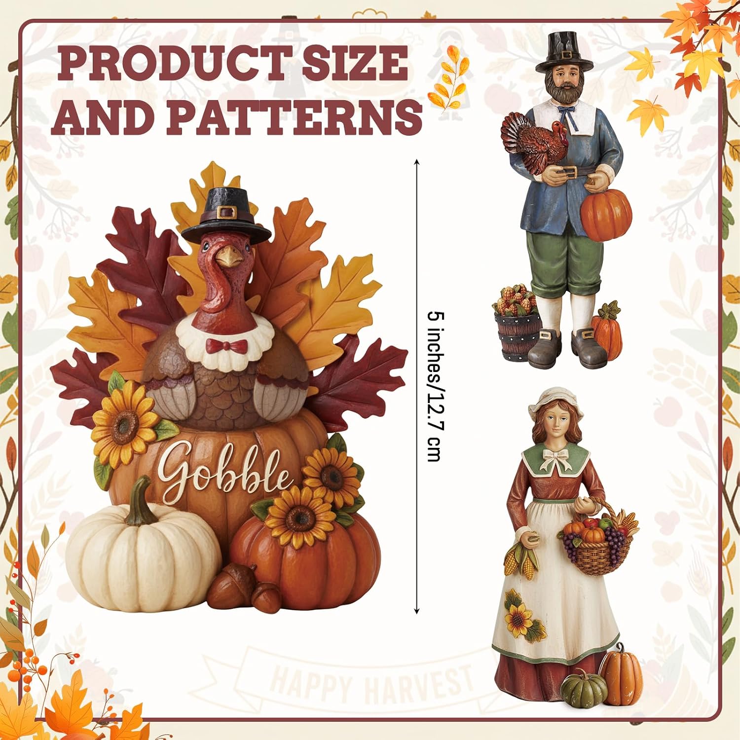 Resin Turkey Pilgrims Thanksgiving Fall Table Decor
