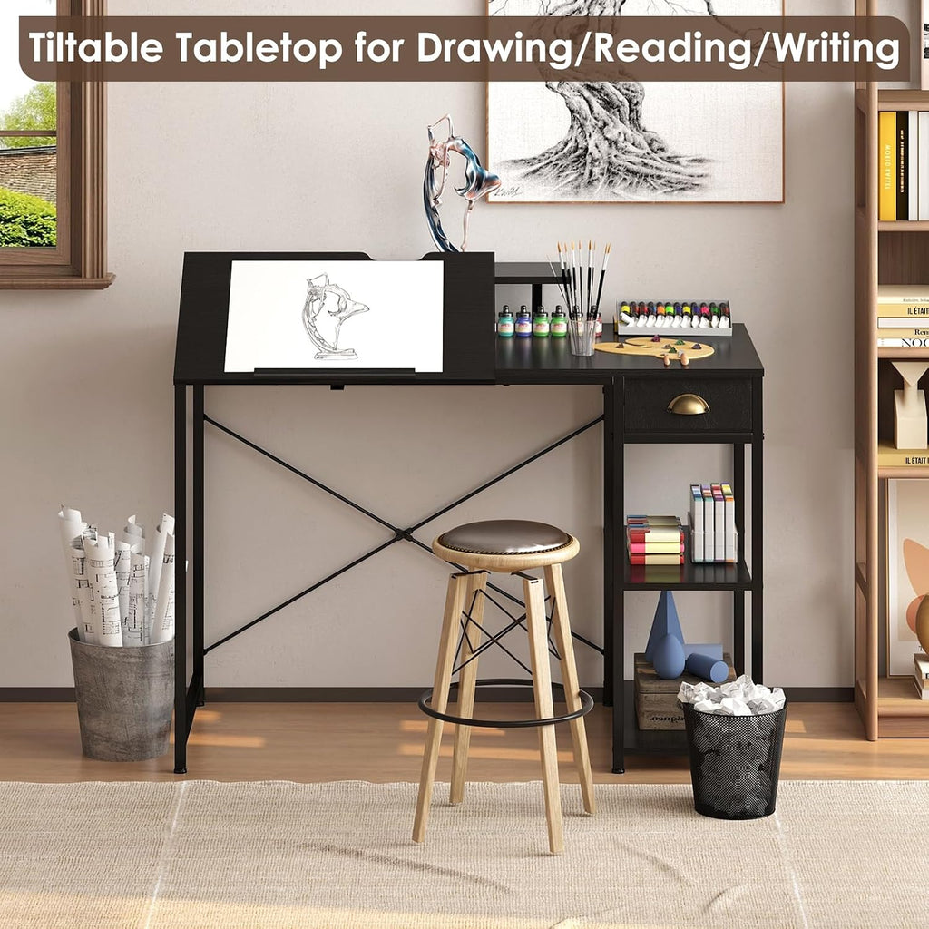 Adjustable Tilt Art Drafting Desk With Storage