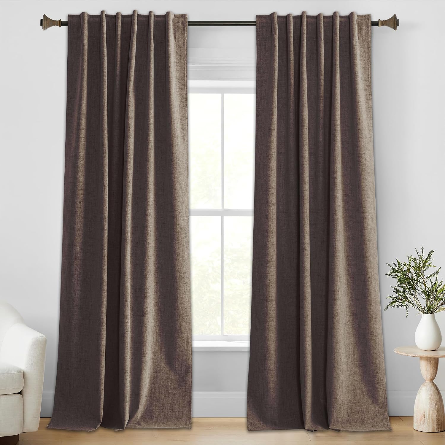 Brown Linen Farmhouse Blackout Curtain Panels
