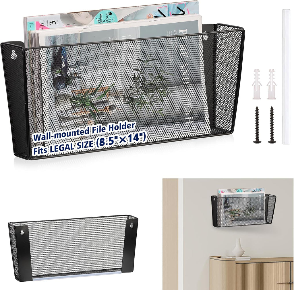 Black Metal Mesh Wall Mount File Organizer