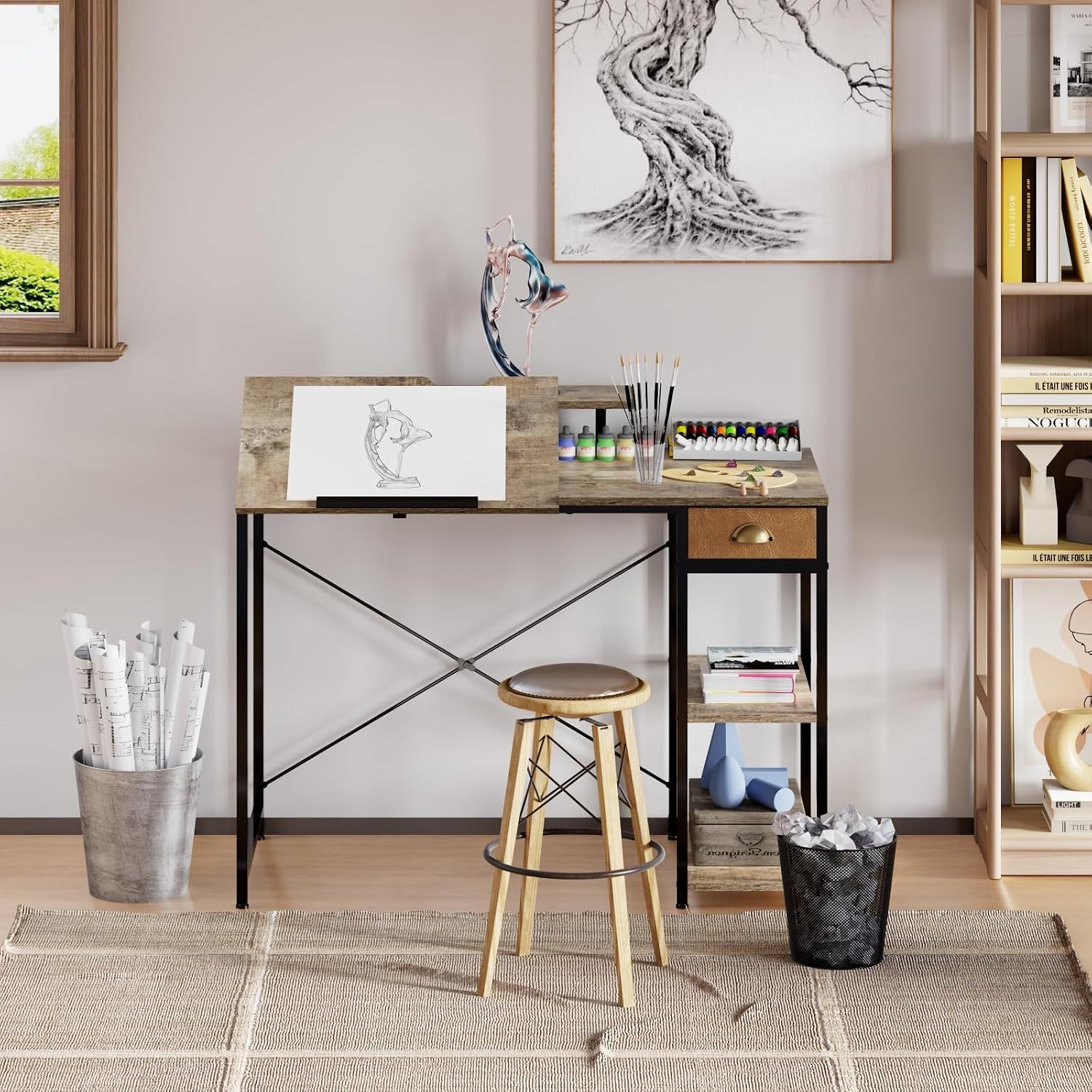 Adjustable Tilt Art Desk With Storage Drawers