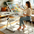 White Height Adjustable Glass Drafting Desk