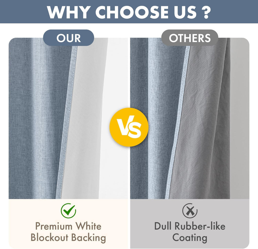 Light Blue Linen Blackout Curtain Panels