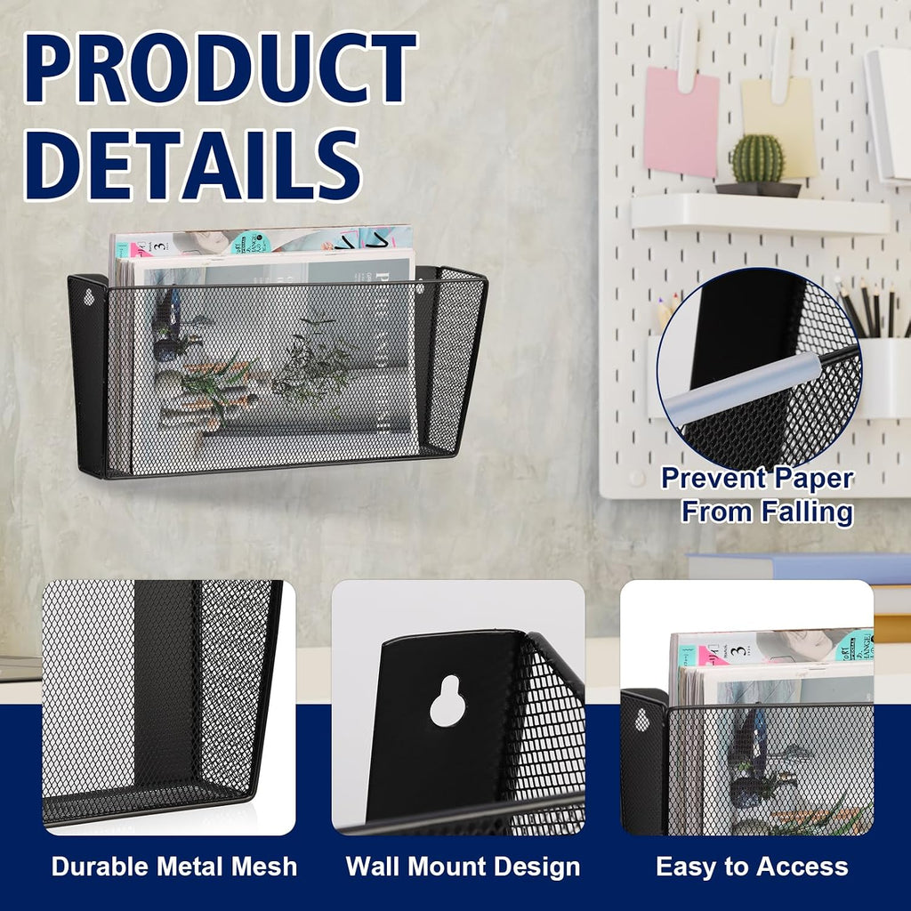 Black Metal Mesh Wall Mount File Organizer