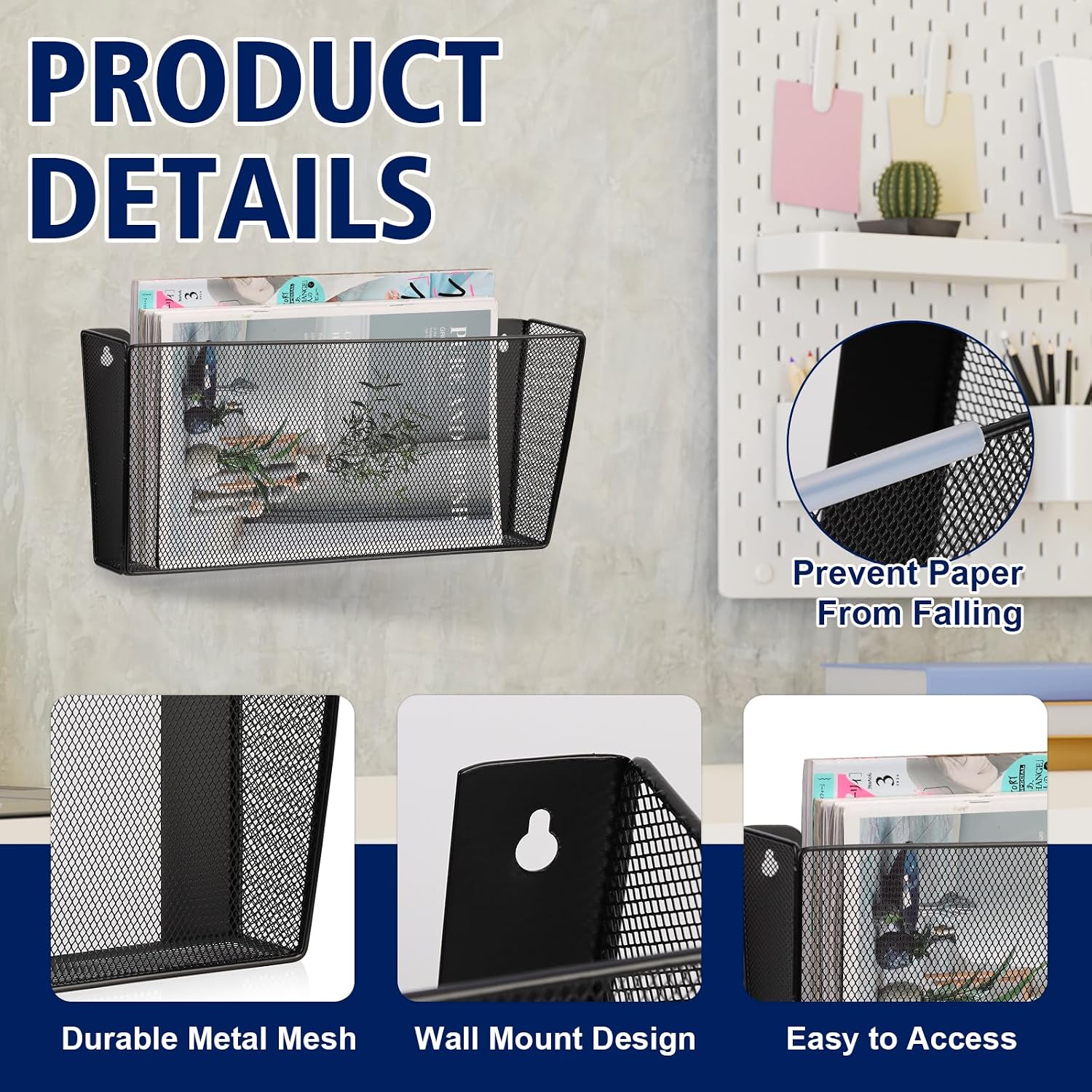 Black Metal Mesh Wall Mount File Organizer