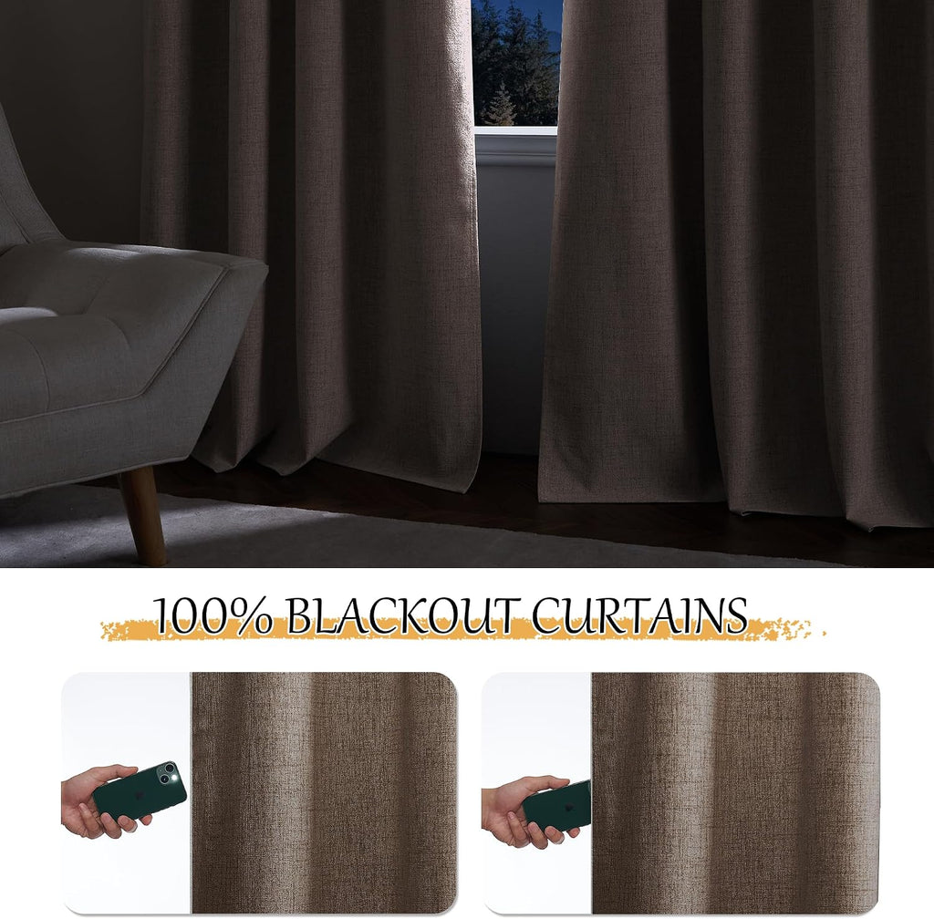 Brown Linen Farmhouse Blackout Curtain Panels