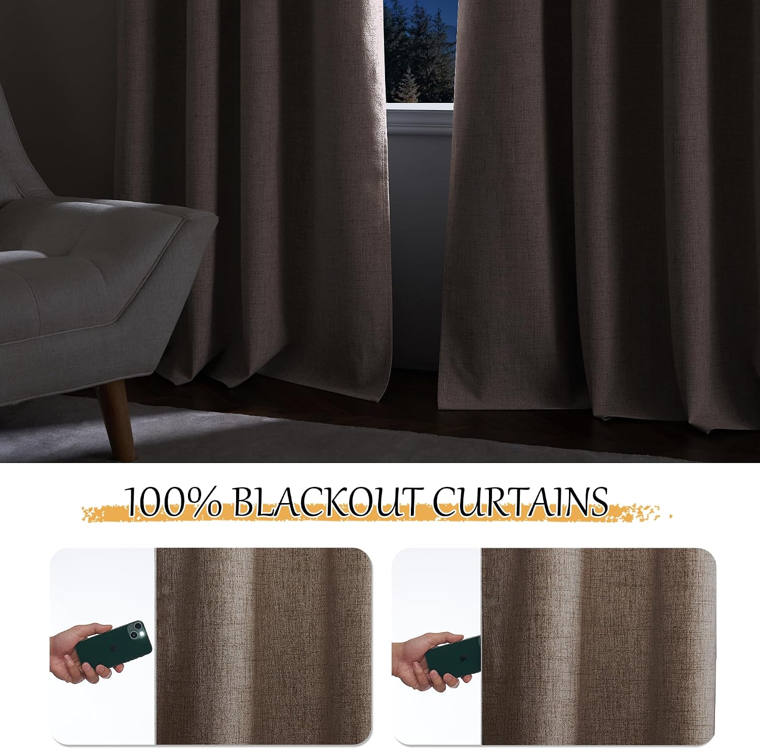Brown Linen Farmhouse Blackout Curtain Panels