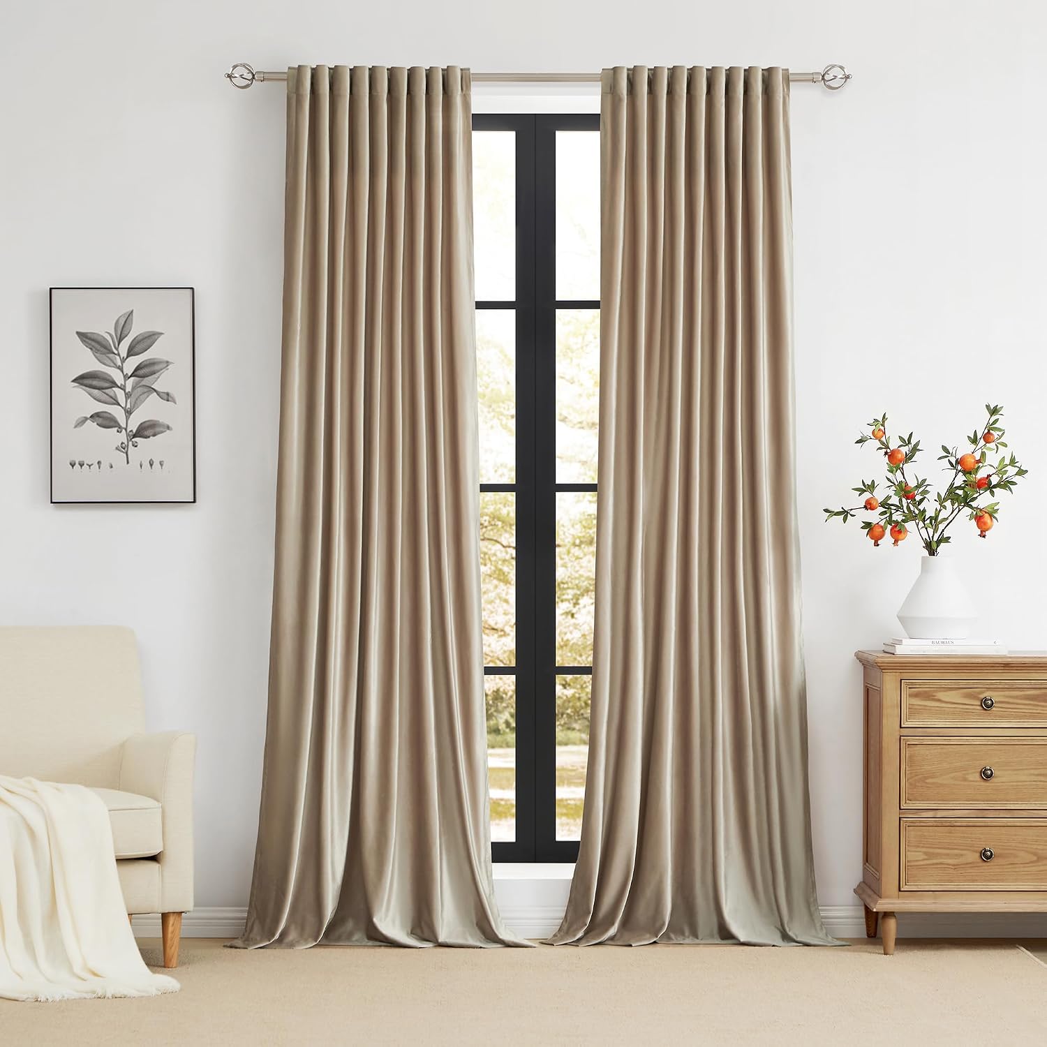 Champagne Velvet Blackout Window Curtain Panels