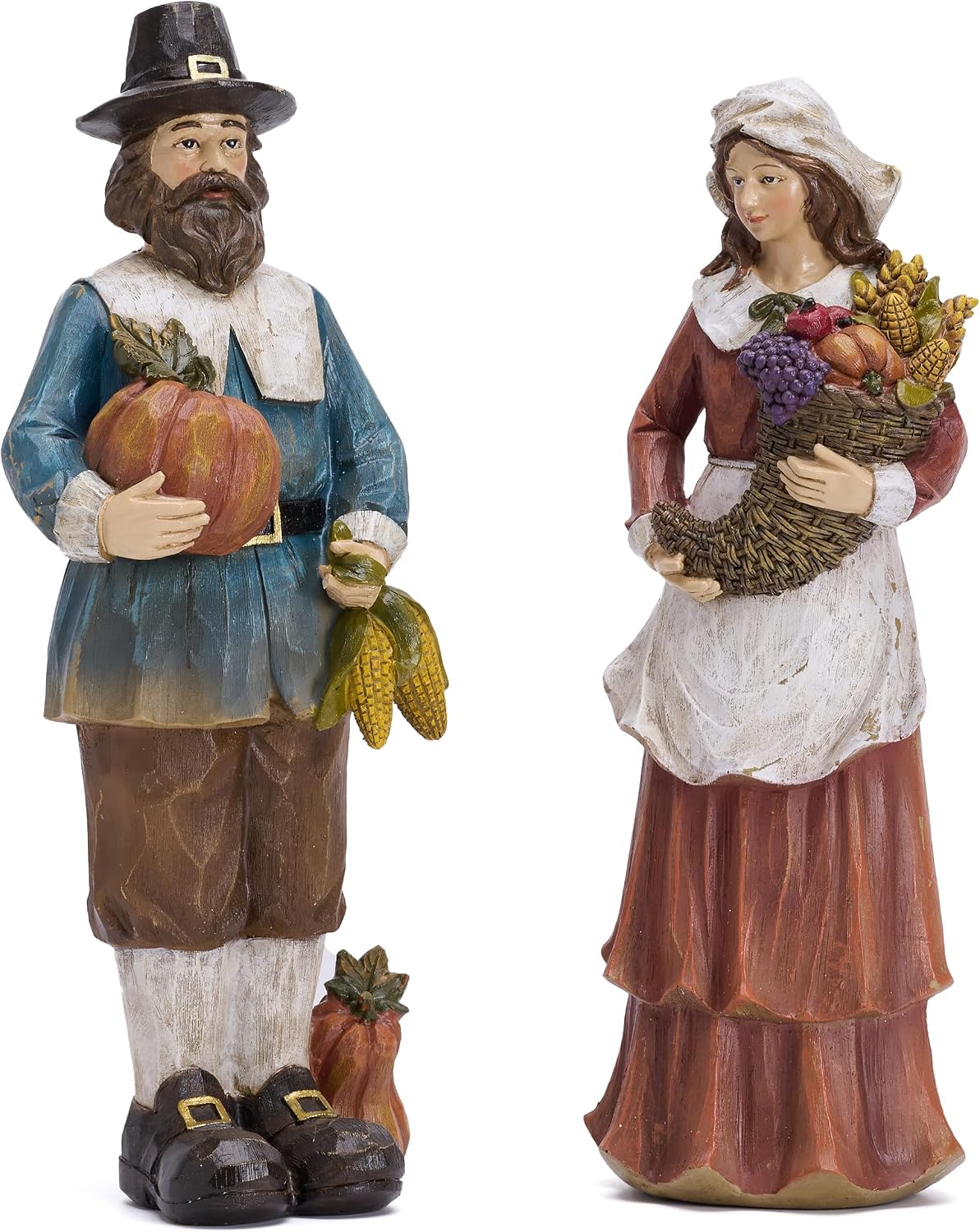 Resin Pilgrim Pumpkin Fall Thanksgiving Decor Figurines