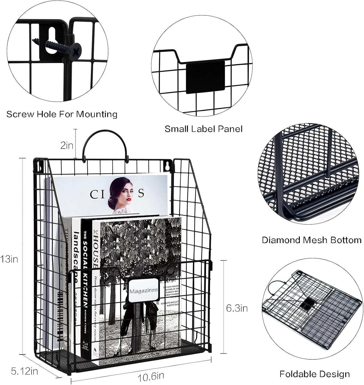 Black Metal Wall Mount File Document Organizer
