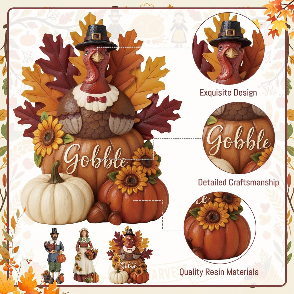 Resin Turkey Pilgrims Thanksgiving Fall Table Decor