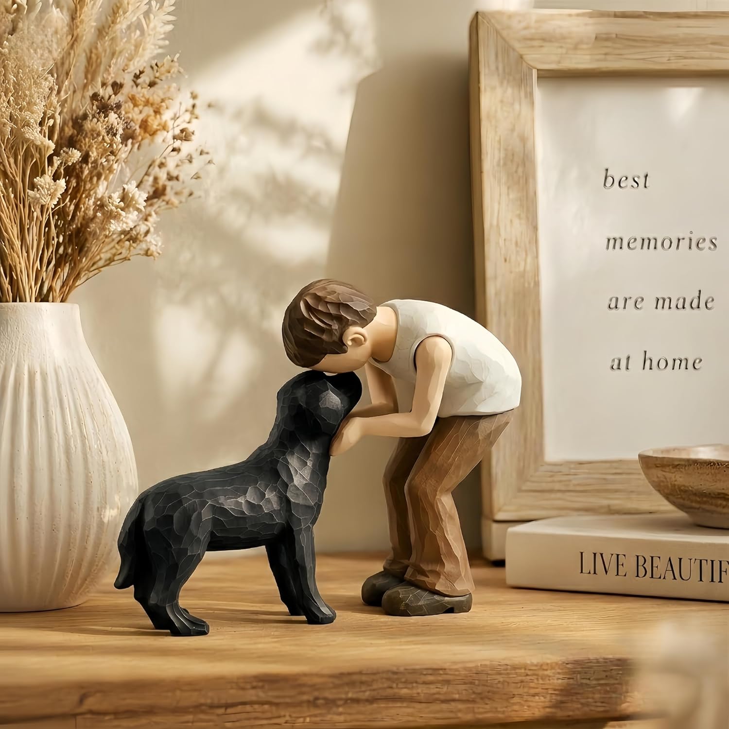 Human Dog Resin Sculpture Pet Memorial Home Decor