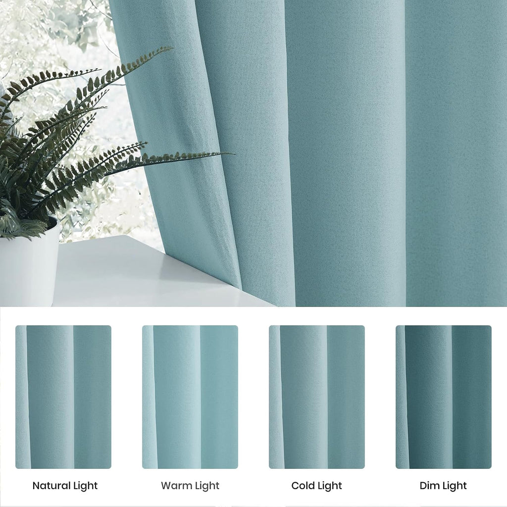 Light Blue Linen Blackout Window Curtain Panels