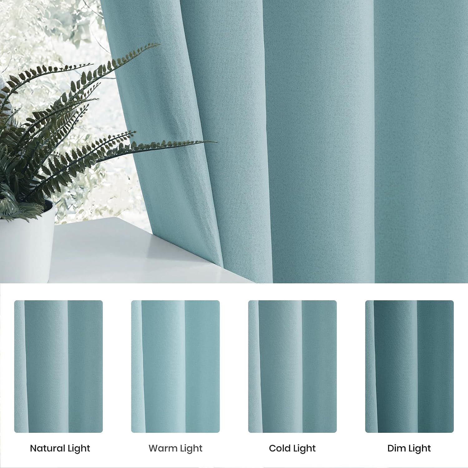 Light Blue Linen Blackout Window Curtain Panels