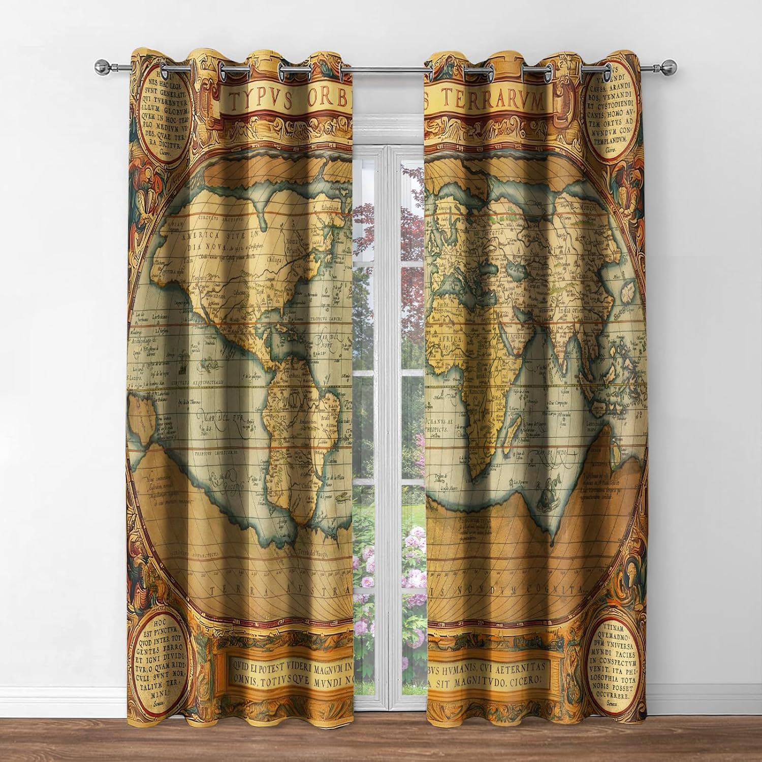Vintage World Map Blackout Window Curtain Panels