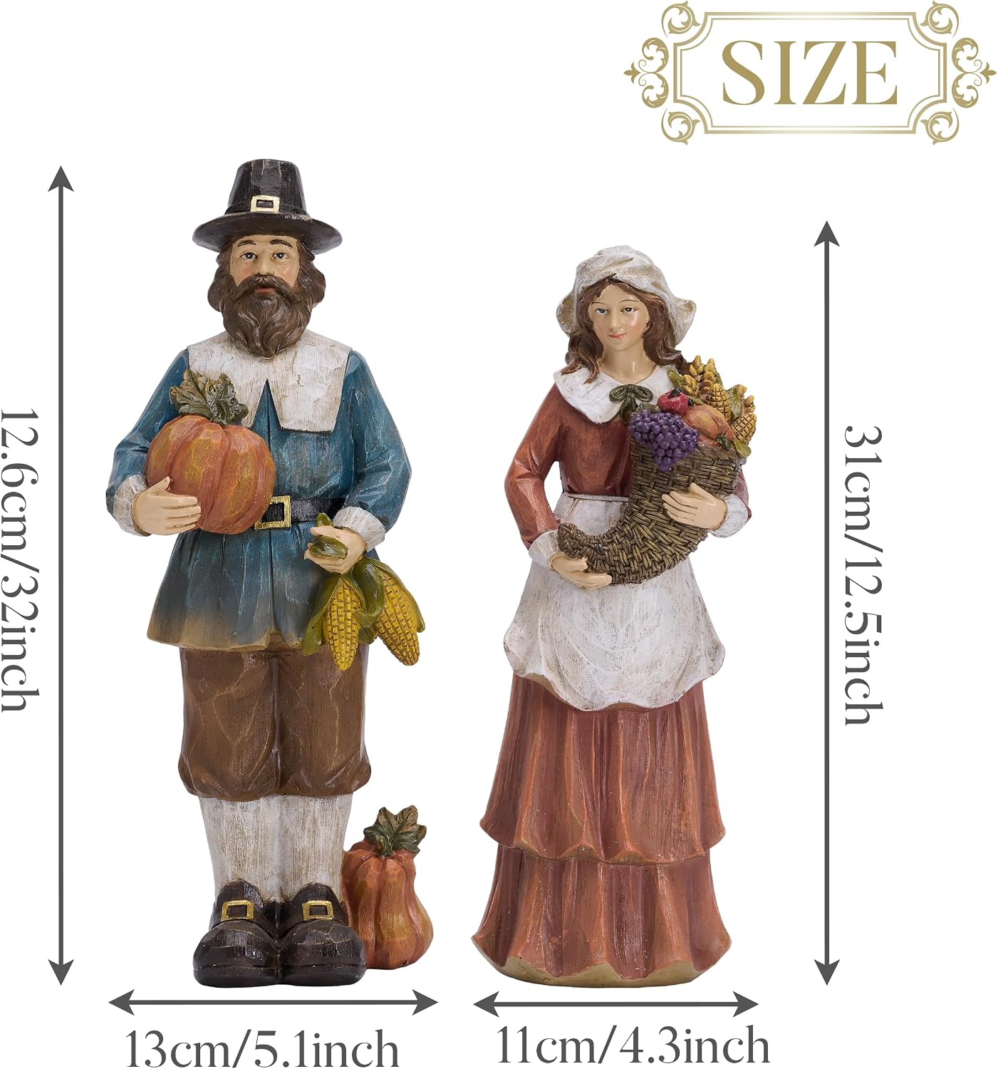 Resin Pilgrim Pumpkin Fall Thanksgiving Decor Figurines