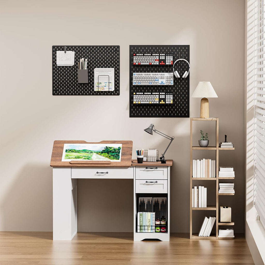 Adjustable Art Drafting Desk With Storage Cabinet