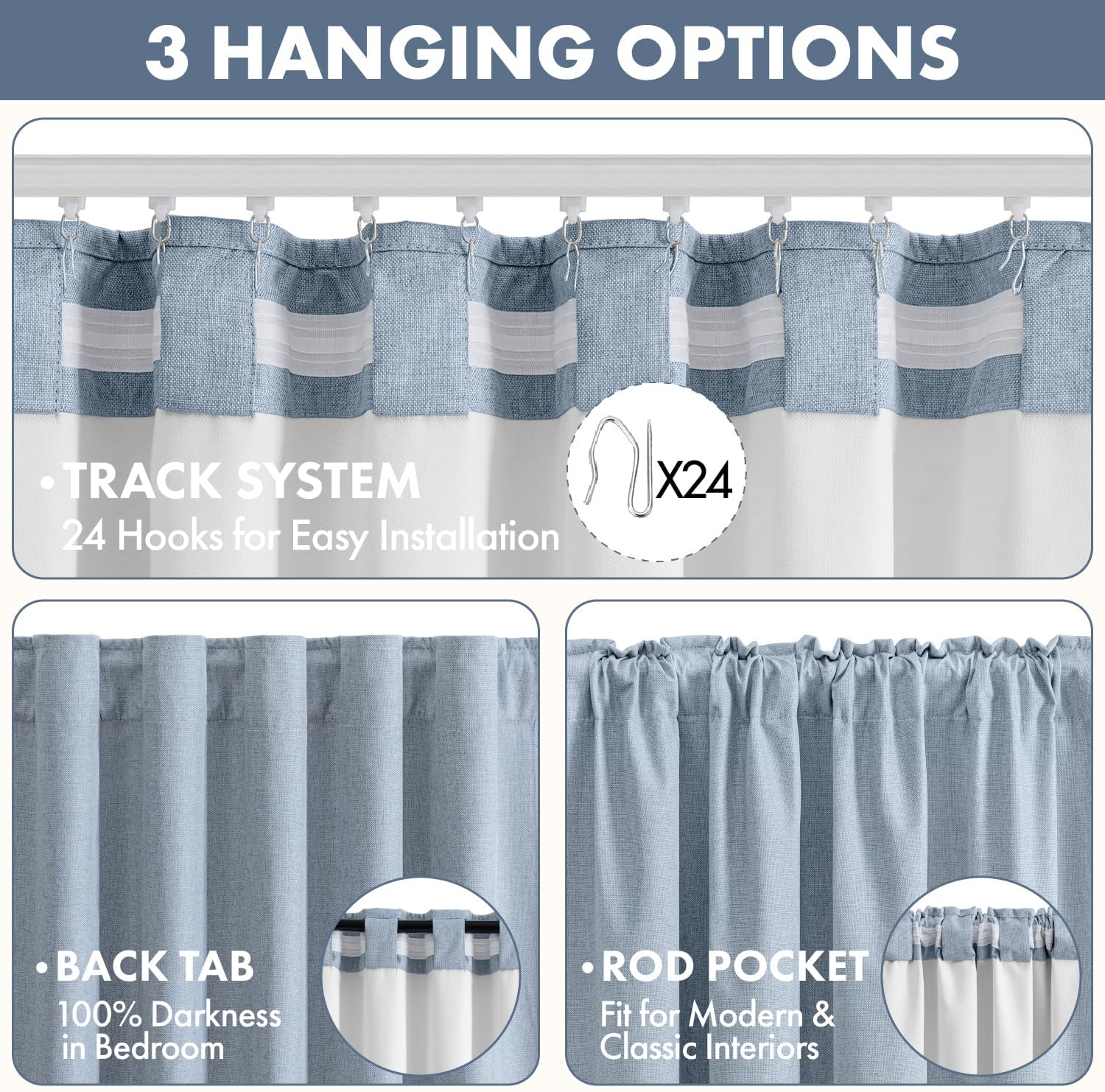 Light Blue Linen Blackout Curtain Panels