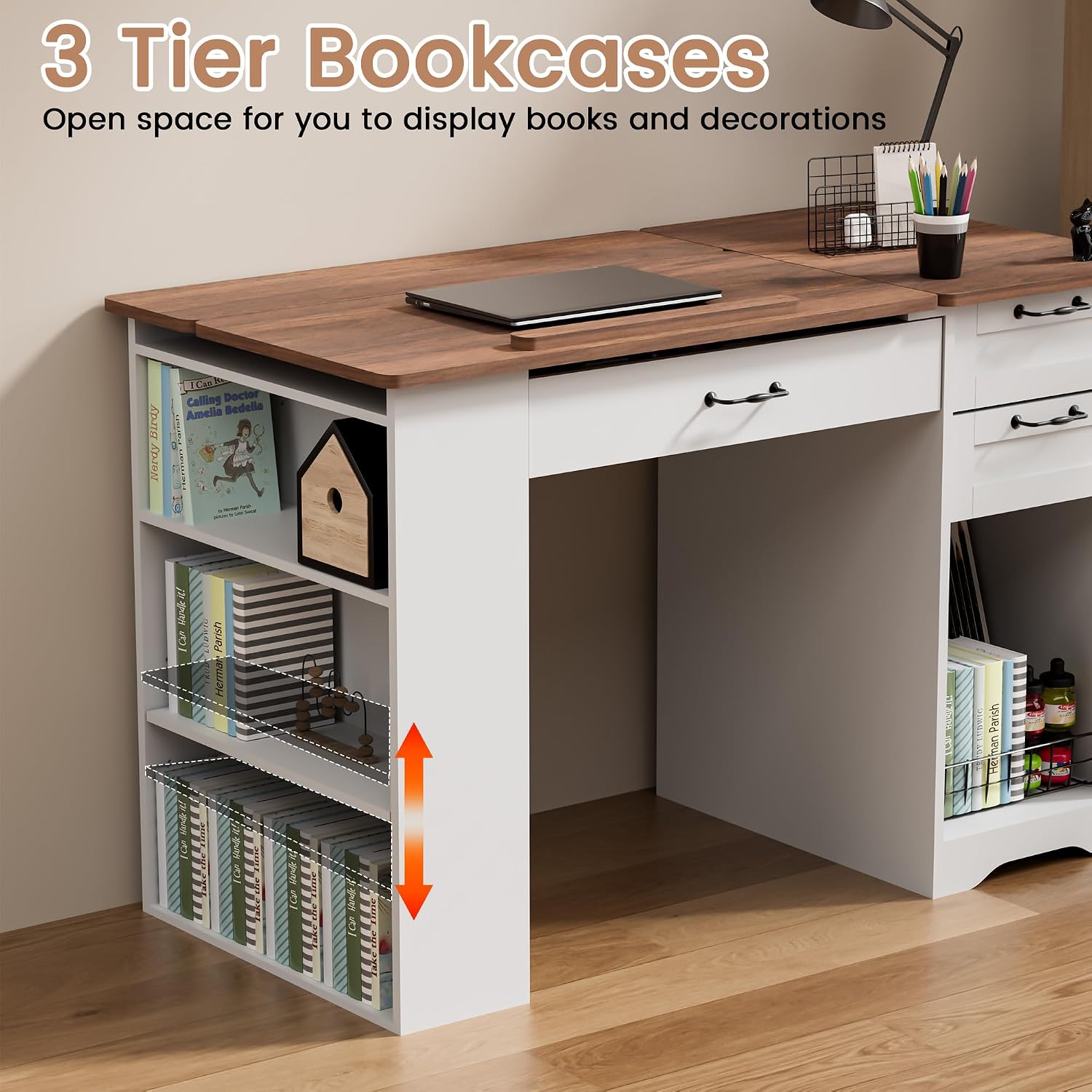 Adjustable Artist Desk with Cabinet Storage