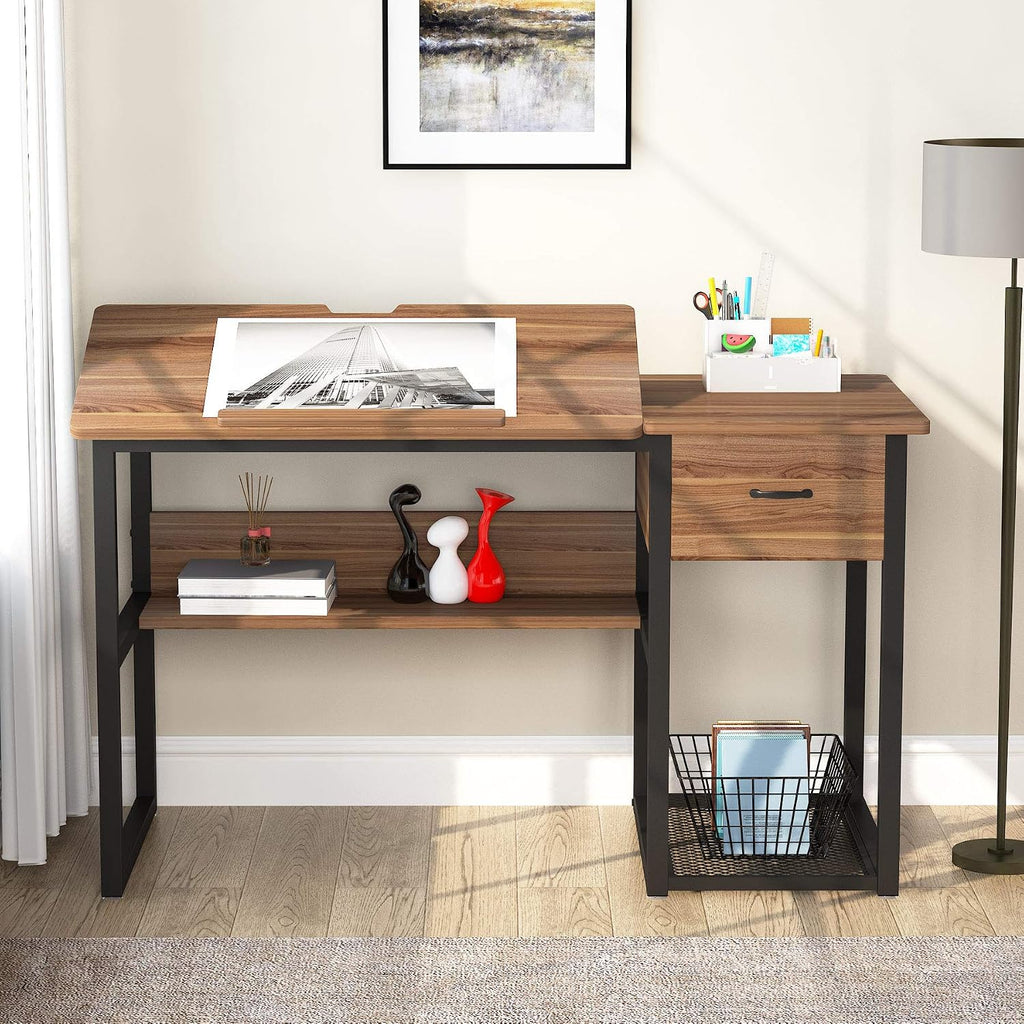 Tiltable Artist Desk With Drawers Shelves