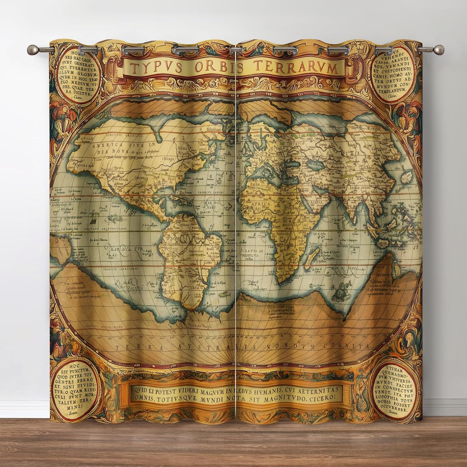 Vintage World Map Blackout Window Curtain Panels