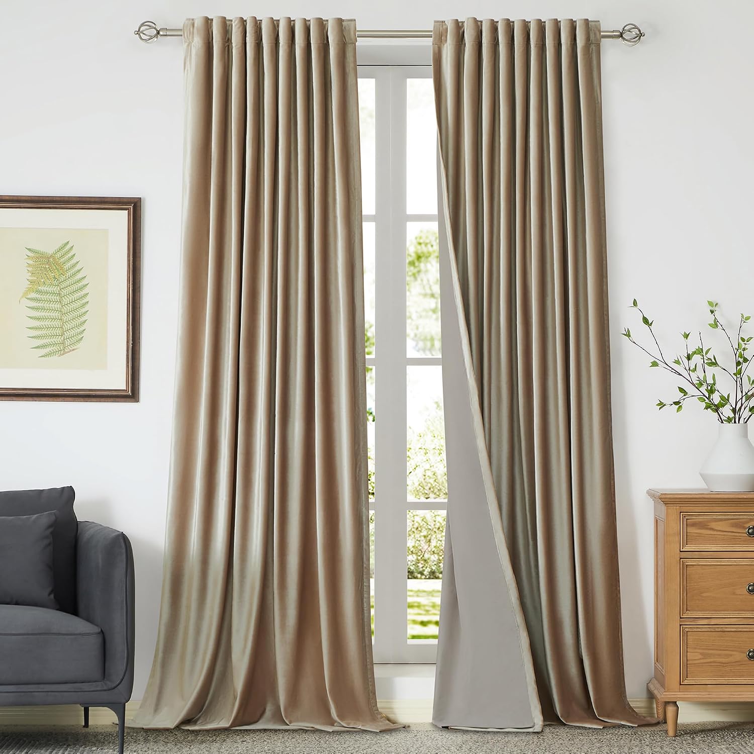 Champagne Velvet Blackout Window Curtain Panels