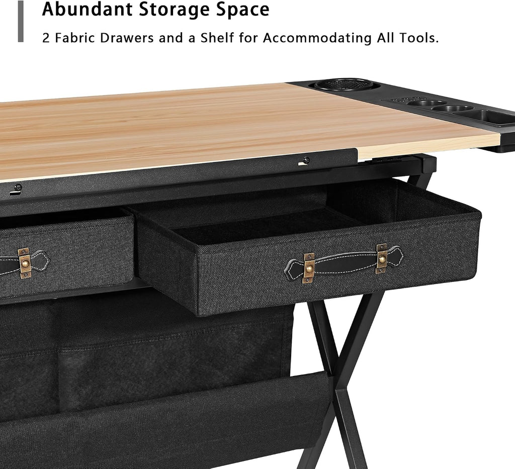 Natural Tilt Art Desk With Drawers Stool