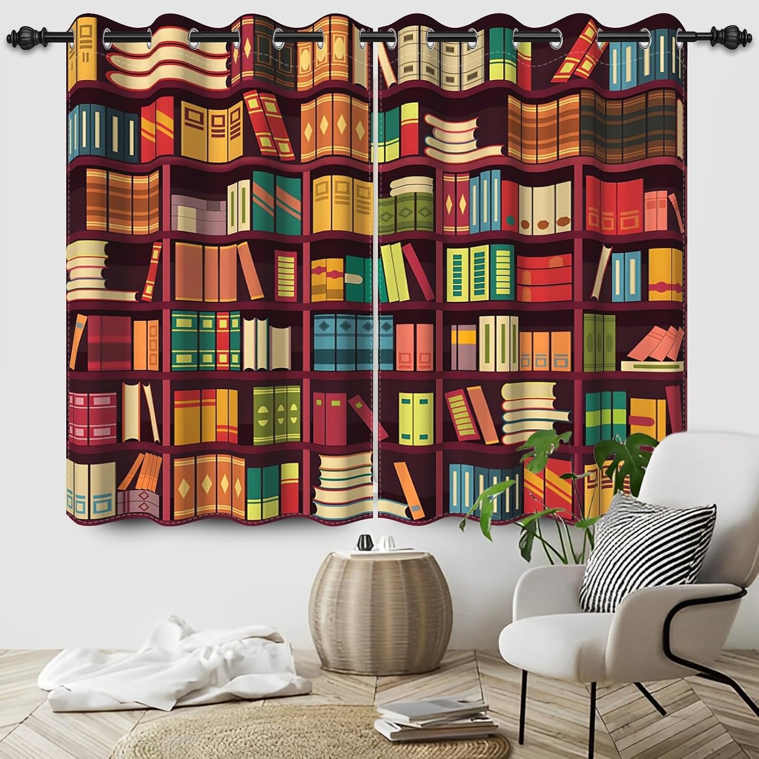 Cartoon Bookshelf Kids Blackout Curtain Panels