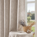 Beige Floral Chenille Blackout Curtain Panels