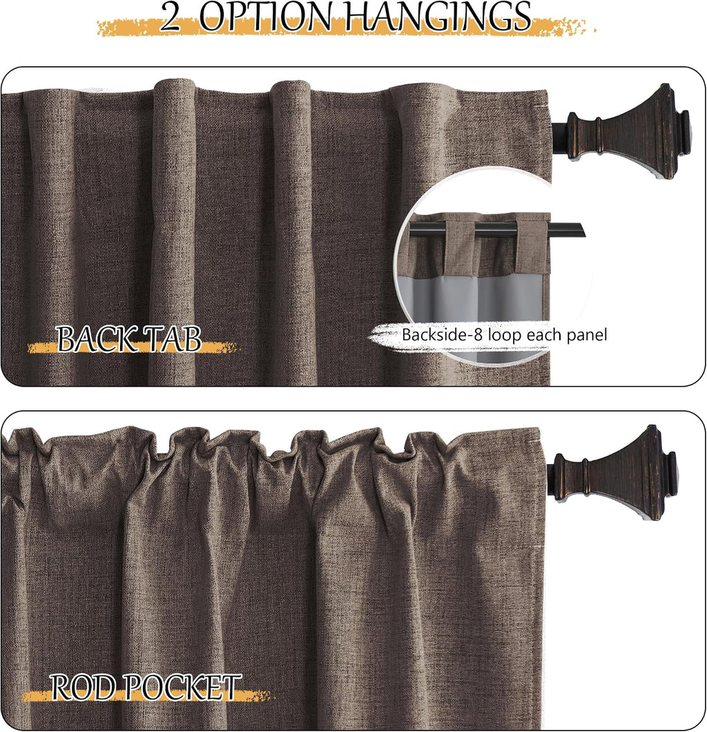 Brown Linen Farmhouse Blackout Curtain Panels