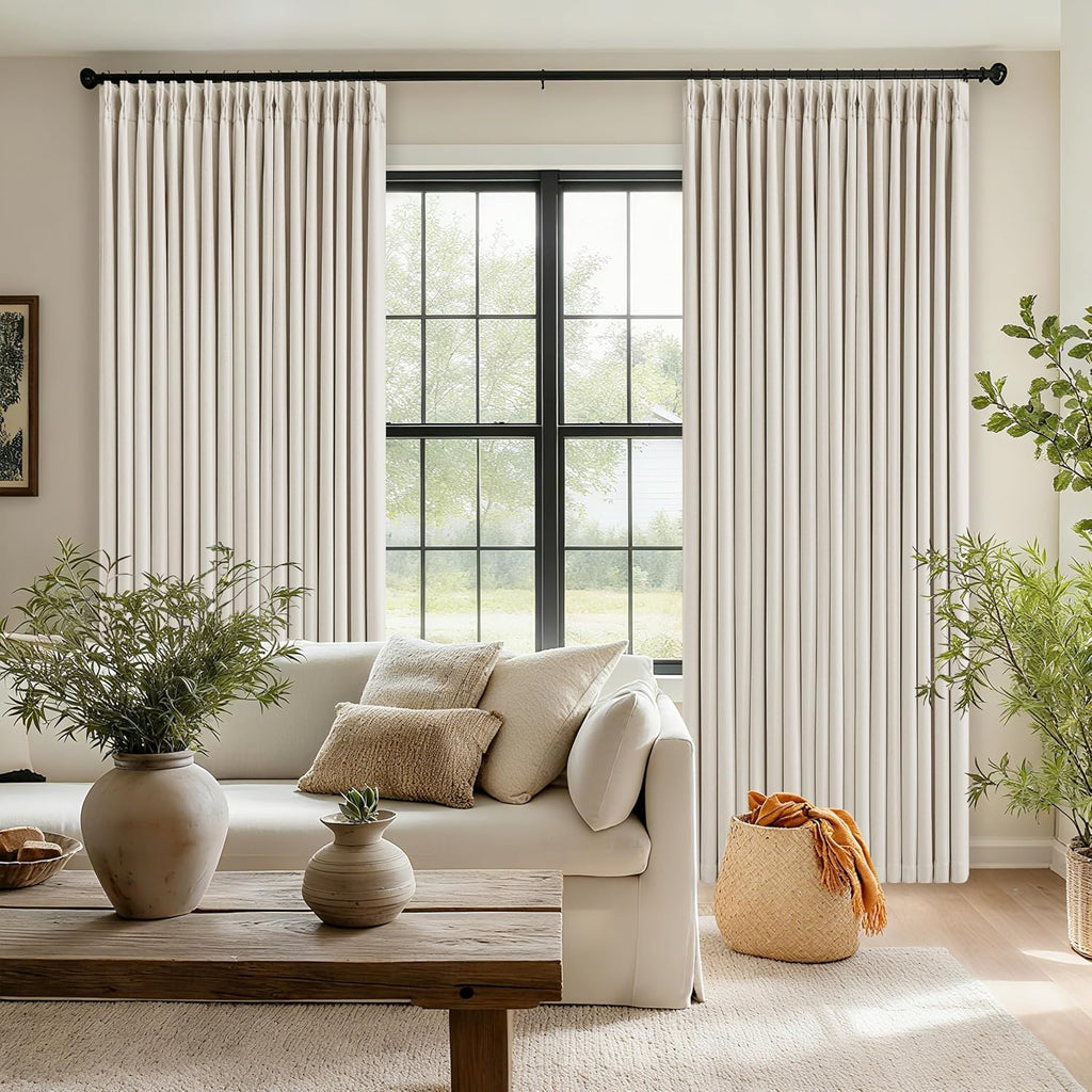 Cream Linen Pinch Pleat Blackout Curtain Panels