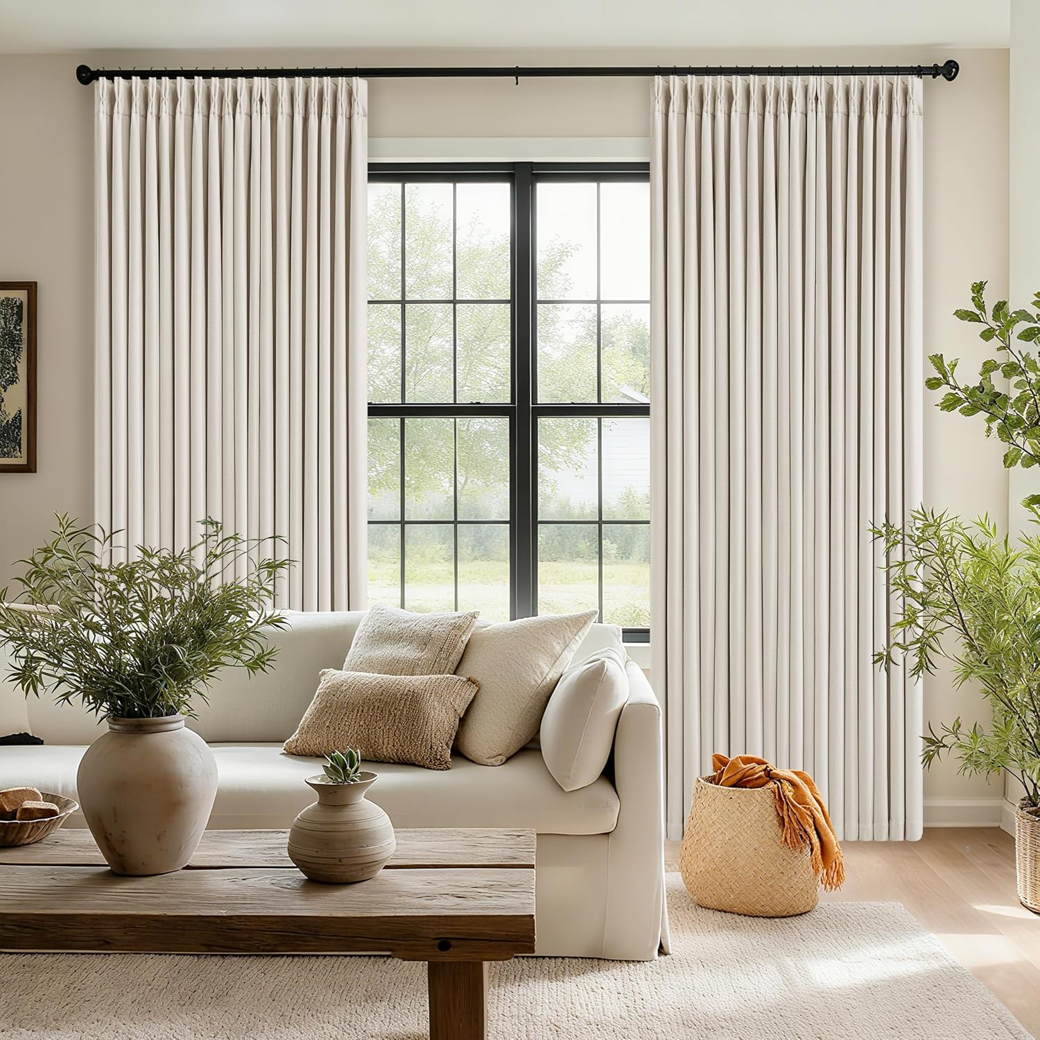 Cream Linen Pinch Pleat Blackout Curtain Panels